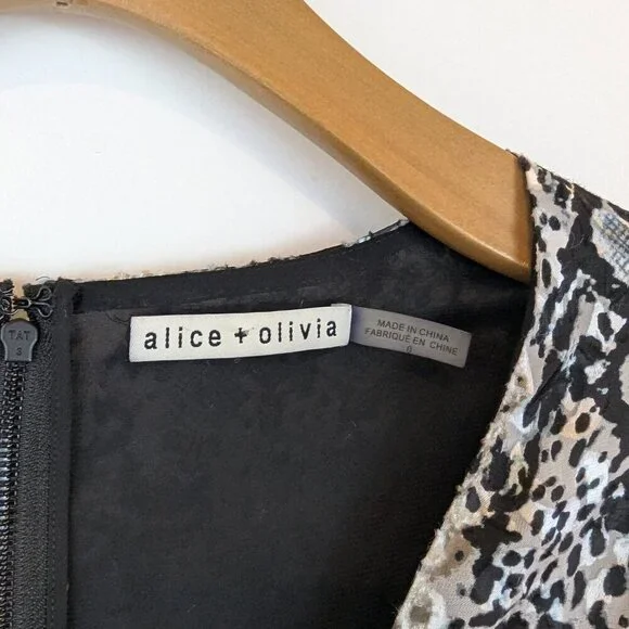 Alice+Olivia Coco Burnout Midi Crepe de Chine Silk Dress, Sz 0 - Picture 8 of 9